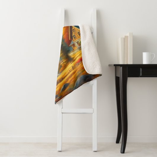 Rustiek, Herfst berg huisje & rivier Sherpa Deken (In situ)