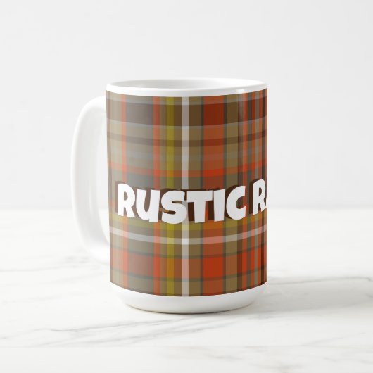 Rustiek Herfst Plaid Bruin Sinaasappel Grijs Goud  Koffiemok (Voorkant links)