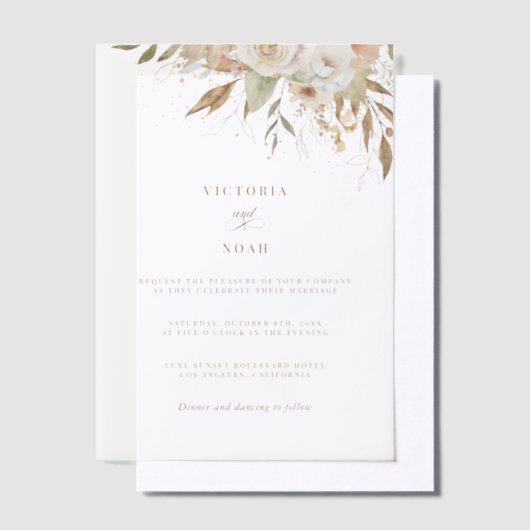 Rustiek herfst Roos Botanisch Vellum Uitnodigingen (Offset)