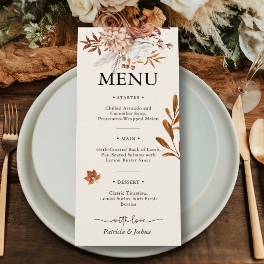 Rustiek Herfst Trouwmenu Elegant Verbrand Sinaasap Menu