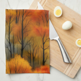 Rustiek Herfstbos - Herfst Waterverf Theedoek