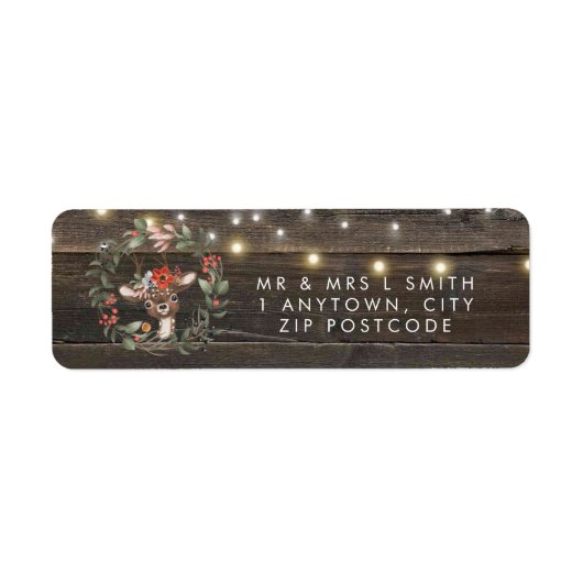 rustiek hert baby shower retour adres label (Voorkant)