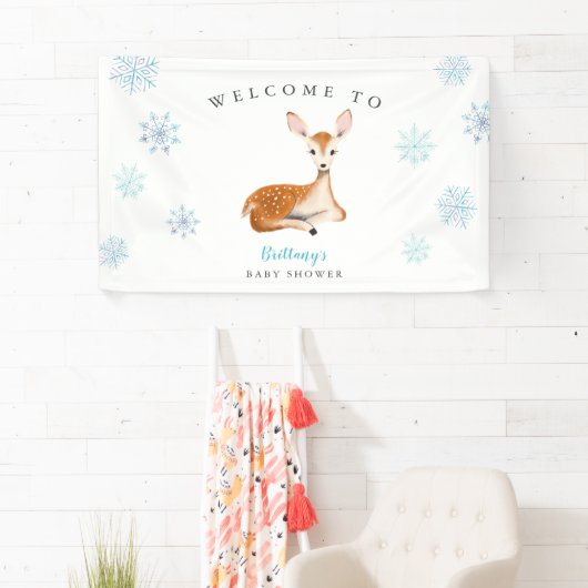 Rustiek Herten Blauw Winter Baby shower Welkom Spandoek (Insitu)