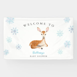 Rustiek Herten Blauw Winter Baby shower Welkom Spandoek