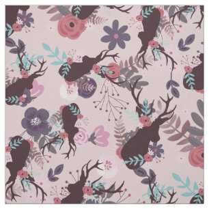 Rustiek Herten Hoofd Mauve Roze Bloemen Trendy Pat Stof