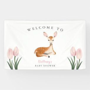 Rustiek Herten Roze Bloemen Baby shower Welkom Spandoek