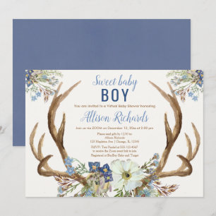 Rustiek hertengewei Sweet boy Virtual Baby shower Kaart