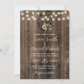 Rustiek Hoefijzer & String Lights Paardenbruiloft Kaart (Voorkant)