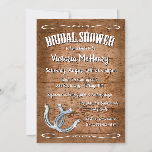 Rustiek Hoefijzer Westerne bruidsdouche Uitnodigin Kaart (Voorkant)