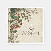 Rustiek Holly Berry kerstfeest Servet (Voorkant)