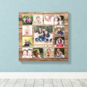 Rustiek hout 13 foto collage familienaam Keepsake Canvas Afdruk (Insitu (Houten vloer))