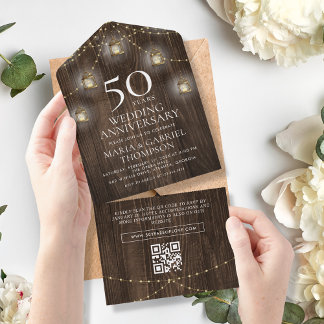 Rustiek hout 50e bruiloft Jubileum All In One Uitnodiging
