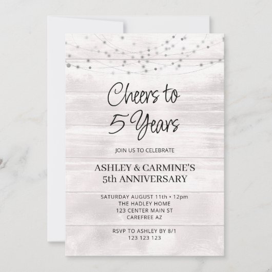 Rustiek Hout 5e Bruiloft Jubileum Kaart (Voorkant)