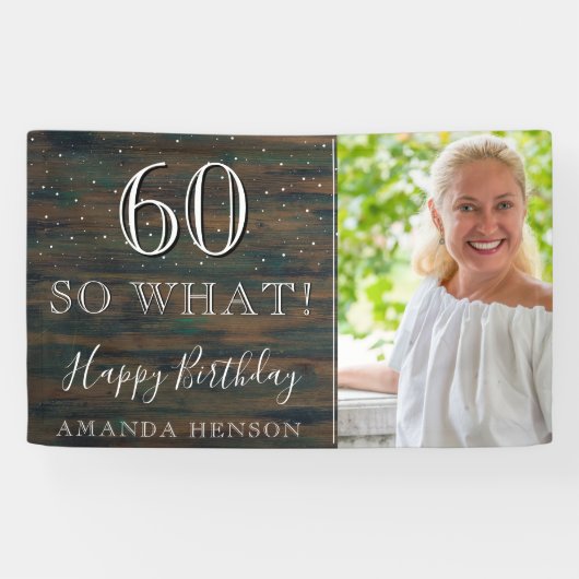 Rustiek Hout 60 Dus Wat 60ste Verjaardag Foto Spandoek (Horizontaal)