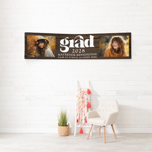 Rustiek hout Afstuderen 2 foto lang Spandoek (Insitu)