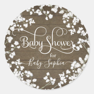 Rustiek hout babys adem boho bloemen Baby shower Ronde Sticker
