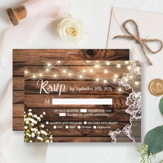 Rustiek Hout Baby's Breath & Kant Bruiloft RSVP
