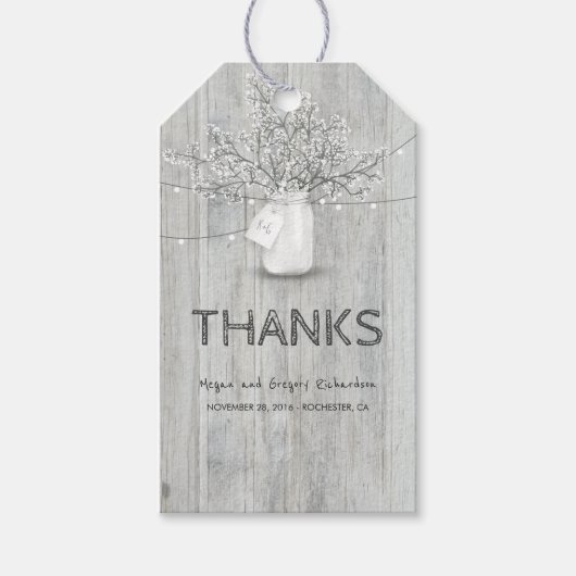 Rustiek hout Baby's Breath Mason Jar Schuur Bruilo Cadeaulabel (Voorkant)