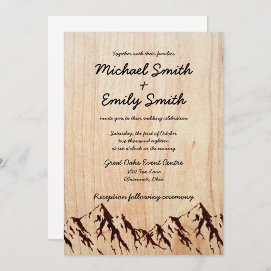Rustiek hout & bergen bruiloft uitnodigingen (Voorkant / Achterkant)