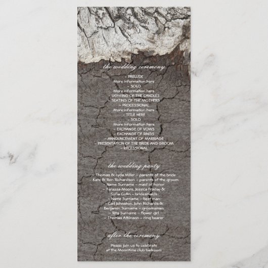 Rustiek Hout Berk Bark Country Wedding Programma's (Achterkant)