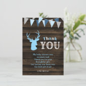 Rustiek Hout Blauw Herten Baby shower Bedankkaart (Staand voorkant)