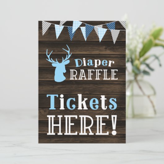 Rustiek Hout Blauw Herten Luier Raffle Ticket Sign Kaart (Staand voorkant)