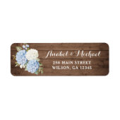 Rustiek hout blauw Hydrangea retour adres label (Voorkant)