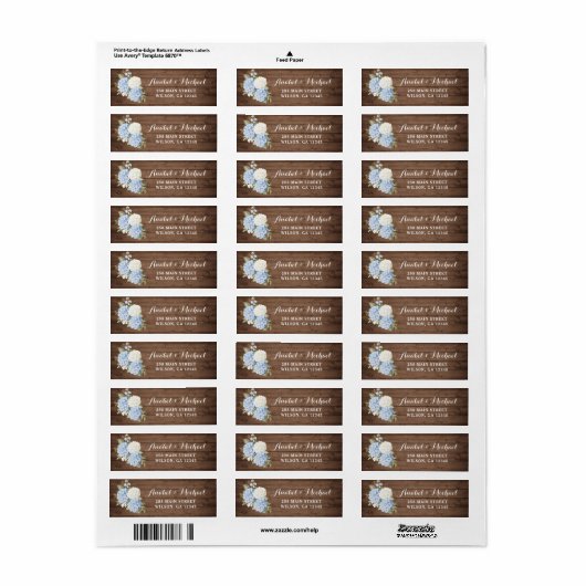 Rustiek hout blauw Hydrangea retour adres label (Full Sheet)
