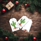 Rustiek hout bloemen cactus kerst cadeaulabel
