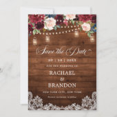 Rustiek Hout Bloemen Mason Jar Save the Date (Voorkant)