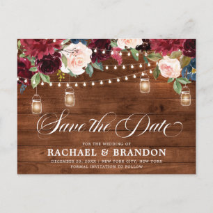Rustiek Hout Bloemen Mason Jar Save the Date Briefkaart