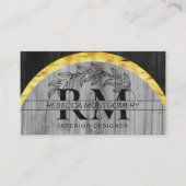 Rustiek Hout Bloemen Monogram Goud Visitekaartje (Voorkant)