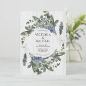 Rustiek Hout Bloemen & Pine Winter Wedding Kaart (Staand voorkant)