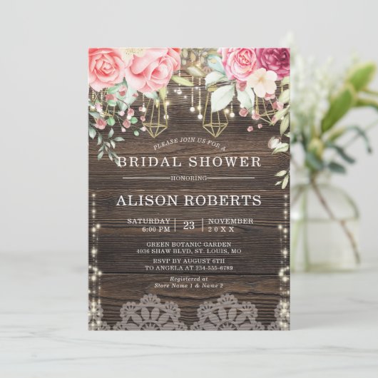 Rustiek Hout Bloemen String verlichting Vrijgezell Kaart (Staand voorkant)