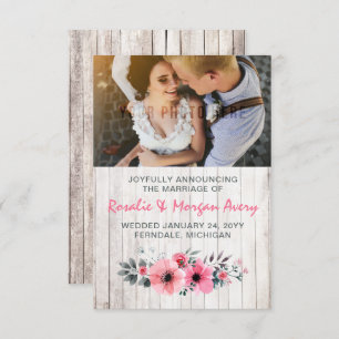 Rustiek hout bloemenland bruiloft aankondiging