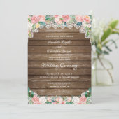 Rustiek hout Blush roze bloemig en kant bruiloft Kaart (Staand voorkant)