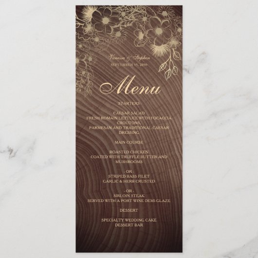 Rustiek Hout Boho Bloemen Bruiloft Menu (Voorkant)