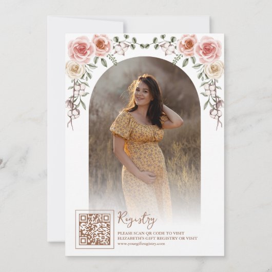 Rustiek Hout Boho Bloemen Foto Canopy Baby shower Kaart (Achterkant)