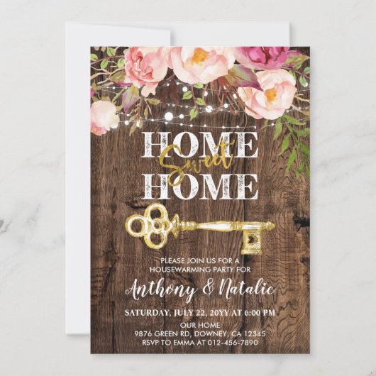 Rustiek hout Boho Floral Housewarming Kaart (Voorkant)