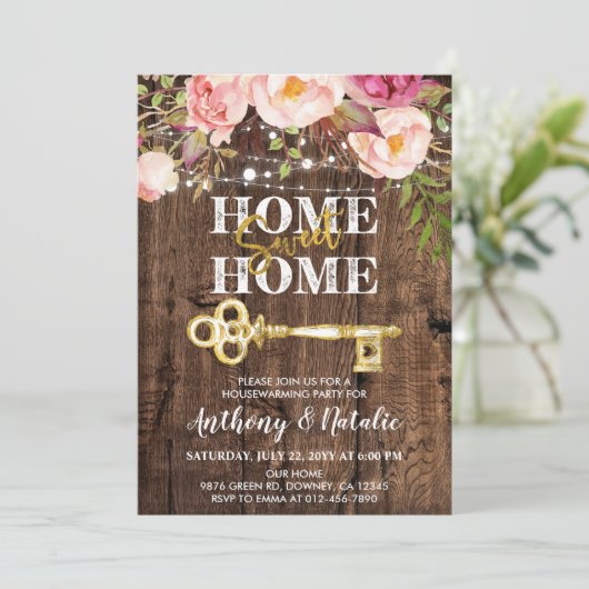 Rustiek hout Boho Floral Housewarming Kaart (Staand voorkant)