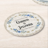 Rustiek hout Boho pijlen & blauwe bloemenbruiloft Ronde Kartonnen Onderzetter (Gebogen)