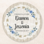 Rustiek hout Boho pijlen & blauwe bloemenbruiloft Ronde Kartonnen Onderzetter (Voorkant)