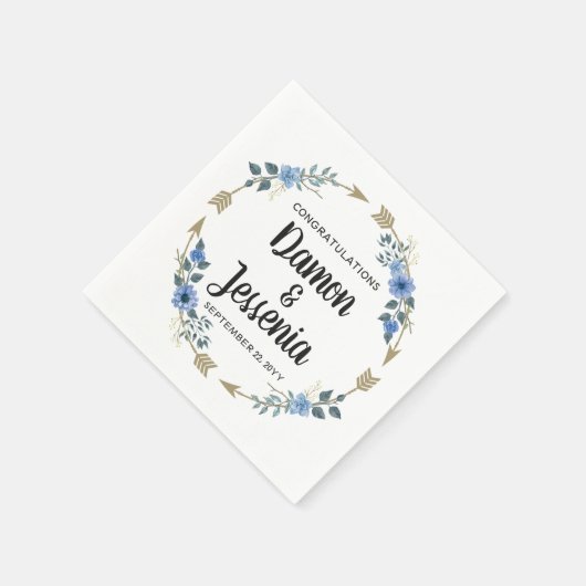 Rustiek hout Boho pijlen & blauwe bloemenbruiloft Servet (Hoek)