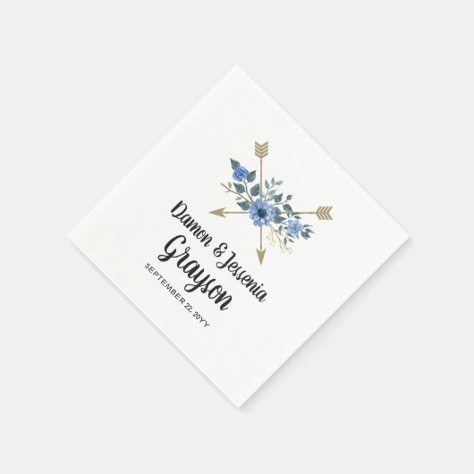 Rustiek hout Boho pijlen & blauwe bloemenbruiloft Servet (Hoek)