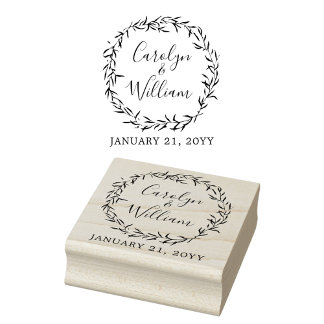 Rustiek hout & Botanische bladeren Bruiloft Statio Rubberstempel