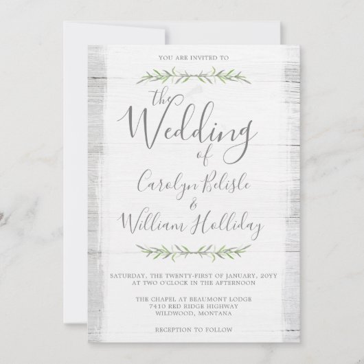 Rustiek hout & Botanische bladeren Bruiloft uitnod Kaart (Voorkant)