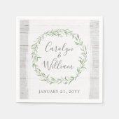 Rustiek hout & botanische bladeren krans bruiloft servetten (Voorkant)