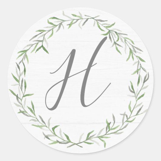 Rustiek hout & Botanische bladeren Monogram brief Ronde Sticker (Voorkant)