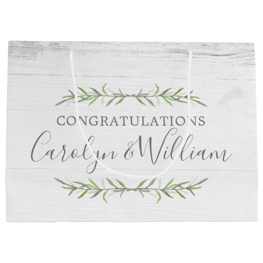 Rustiek hout & botanische bruiloft gefeliciteerd groot cadeauzakje (Achterkant)