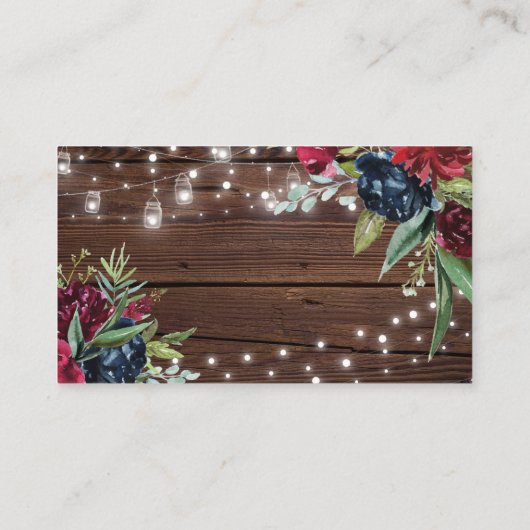 Rustiek Hout Bourgogne Bloemen Bruids RSVP QR Code Informatiekaartje (Achterkant)